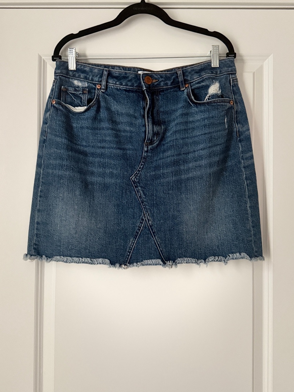 LOFT Dark Blue Distressed Denim Mini Skirt